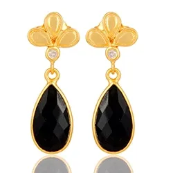 dråpe onyks øredobber i forgylt sølv