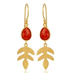 Blad onyks øredobber i forgylt sølv