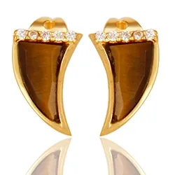 Brune ørestikker i forgylt sølv