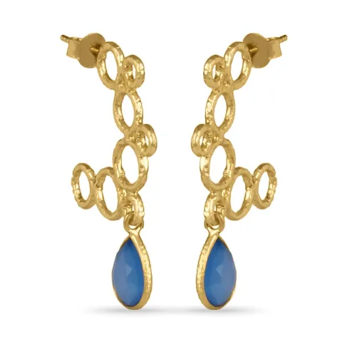 blå kalsedon øredobber i forgylt sølv