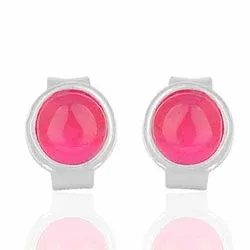 Liten rosa kalsedon ørestikker i sølv