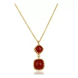 Firkantet karneol anheng med halskjede i forgylt sølv med anheng i forgylt sølv