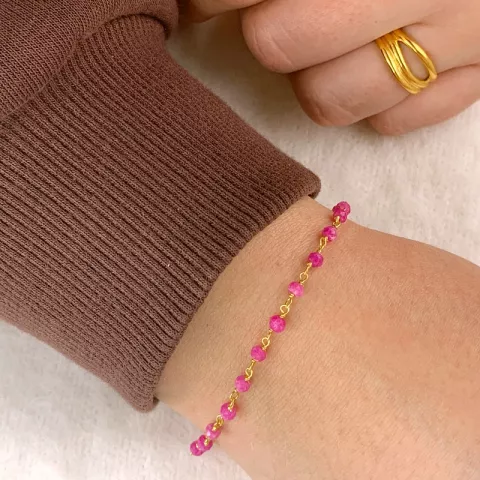 Elegant rosa aventurin armbånd i forgylt sølv 15 cm plus 6 cm x 3,0 mm