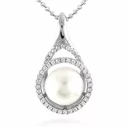 Hvit perle anheng i sølv