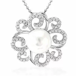 Blomst perle anheng i sølv