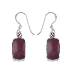 Firkantet rød øredobber i sølv