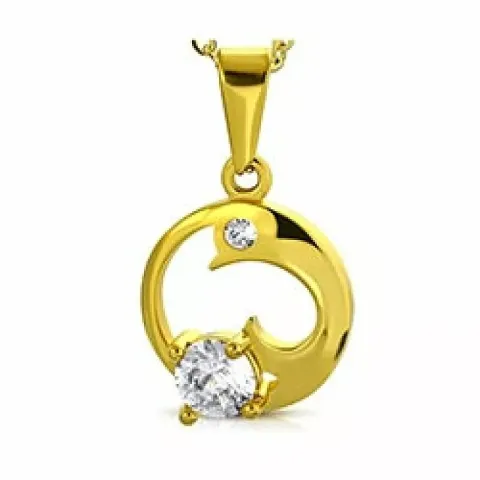 Rundt delfin anheng i forgylt stål