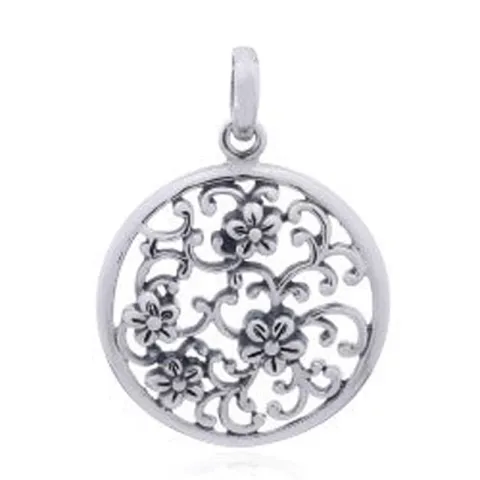 Rund blomst anheng i sølv