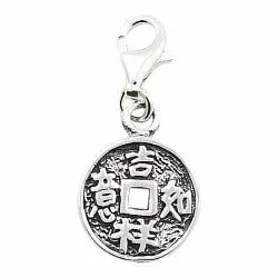 Kinesisk rund charm i sølv 