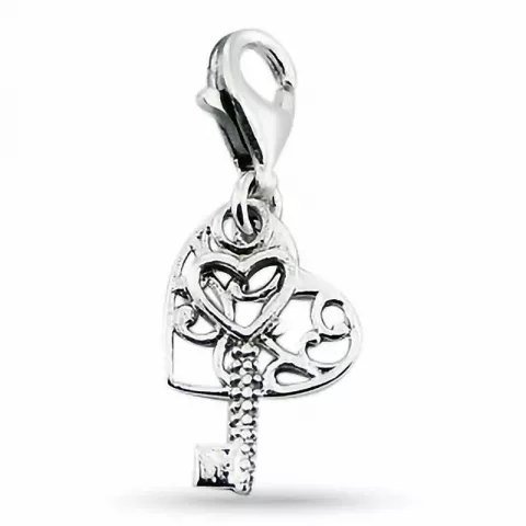 Billiige hjerte charm i sølv nøkkel