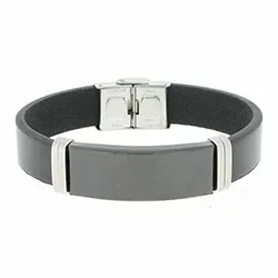 Armbånd i svart lær med stållås x 13,4 mm