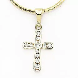 Elegant kors hvit zirkon anheng i 14 karat gull