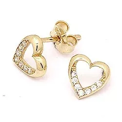 Hjerte ørestikker i 14 karat gull med zirkoner