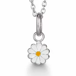Lille Aagaard blomst anheng med halskjede i sølv hvit emalje gul emalje
