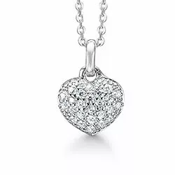 Story hjerte anheng med halskjede i sølv hvit zirkon