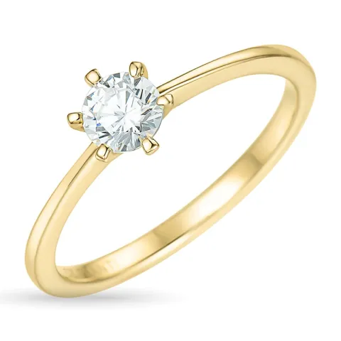 6,3 mm zirkon solitairering i 9 karat gull
