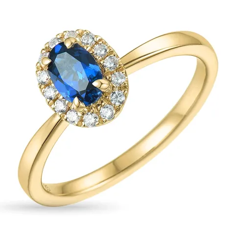 oval syntetisk safir gullring i 9 karat gull