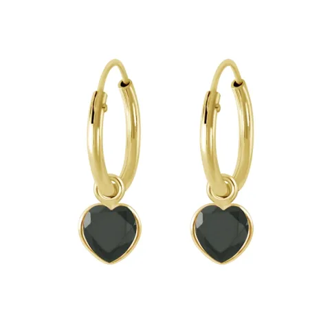 12 mm hjerte svart zirkon creol i forgylt sølv - Little Ones