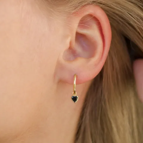 12 mm hjerte svart zirkon creol i forgylt sølv - Little Ones