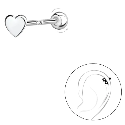 hjerte helix piercing i sølv