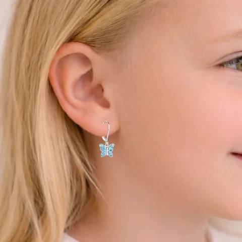 sommerfugl blå barneøredobb i sølv - Little Ones