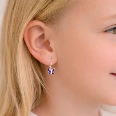 sommerfugl lilla barneøredobb i sølv - Little Ones