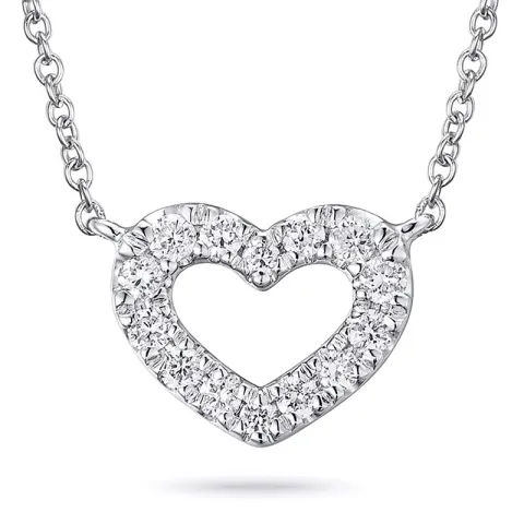 hjerte diamant halskjede i 14 karat hvitt gull 0,10 ct