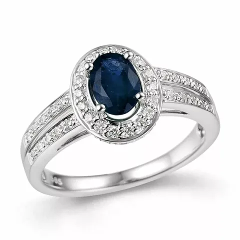 oval safir ring i 14 karat hvitt gull 0,336 ct 