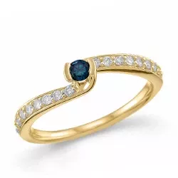 blå safir diamantring i 14 karat gull 0,24 ct 