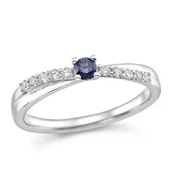 blå safir ring i 14 karat hvitt gull 0,15 ct