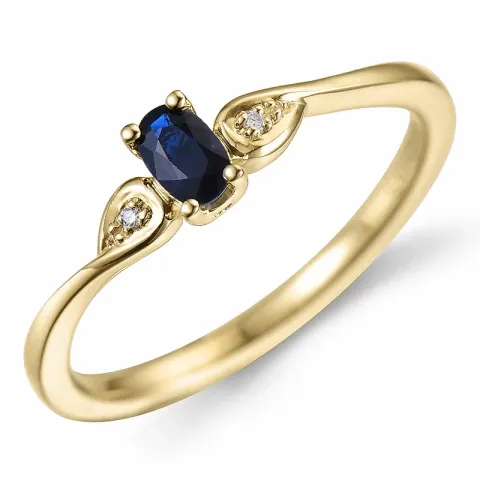blå safir diamantring i 14 karat gull 0,008 ct 0,35 ct