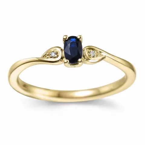 blå safir diamantring i 14 karat gull 0,008 ct 