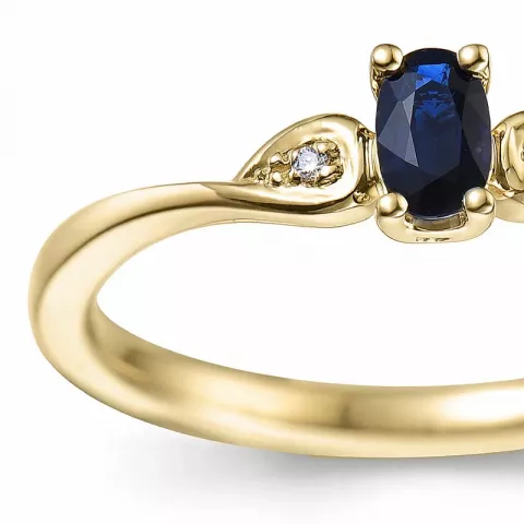 blå safir diamantring i 14 karat gull 0,008 ct 