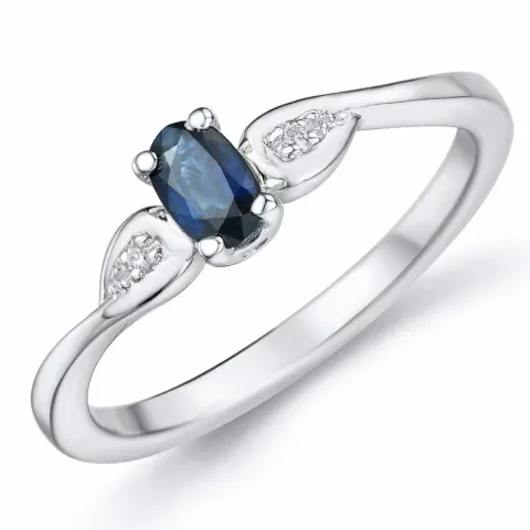oval blå safir ring i 14 karat hvitt gull 0,008 ct 0,35 ct