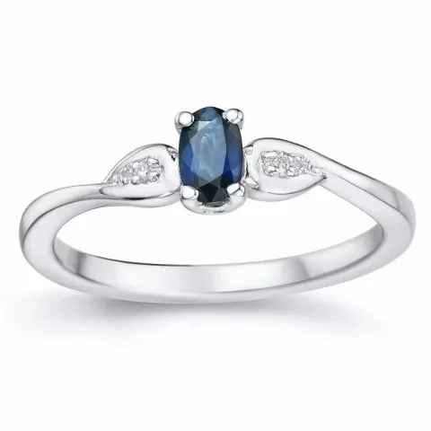 oval blå safir ring i 14 karat hvitt gull 0,008 ct 0,35 ct