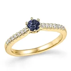 smal blå safir ring i 14 karat gull 0,14 ct