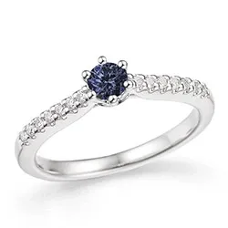 blå safir ring i 14 karat hvitt gull 0,14 ct