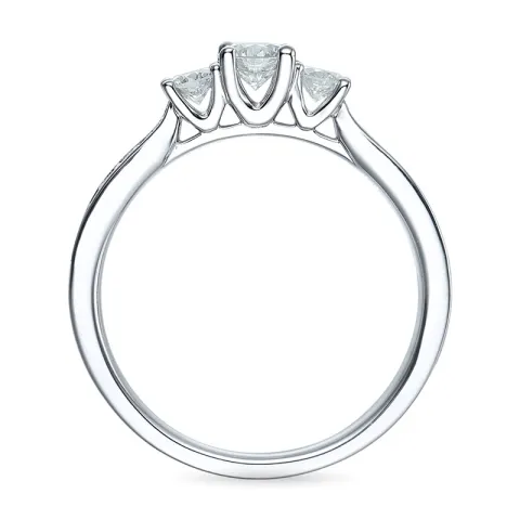 ekte diamant ring i 14 karat hvitt gull 0,30 ct 2 x 0,10 ct 0,11 ct