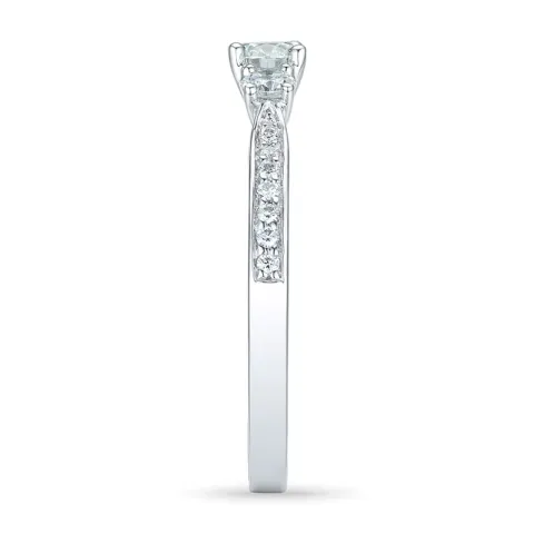 ekte diamant ring i 14 karat hvitt gull 0,30 ct 2 x 0,10 ct 0,11 ct
