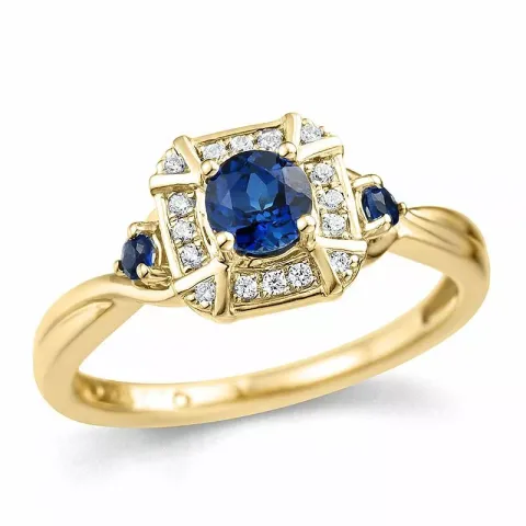 firkantet safir diamantring i 14 karat gull 0,07 ct 0,45 ct 0,09 ct