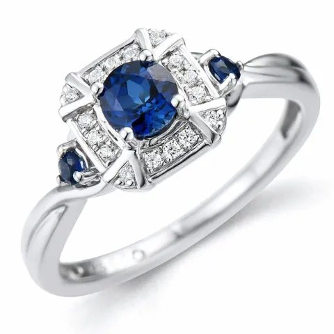 safir diamantring i 14 karat hvitt gull 0,07 ct