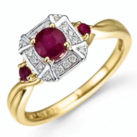 firkantet rubin ring i 14 karat gull og hvitt gull 0,07 ct 0,45 ct 0,09 ct