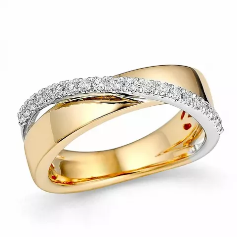 abstrakt diamant ring i 14 karat gull og hvitt gull 0,2 ct