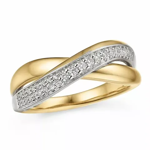 abstrakt briljantring i 14 karat gull og hvitt gull 0,16 ct