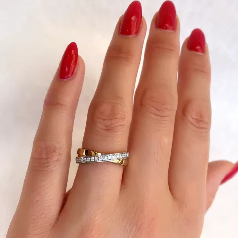 abstrakt diamant ring i 14 karat gull og hvitt gull 0,201 ct