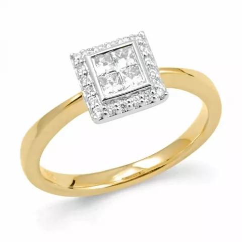 Firkantet diamant ring i 14 karat gull og hvitt gull 0,2 ct 0,084 ct