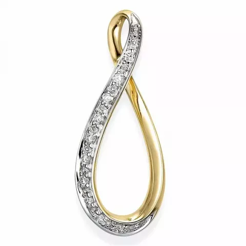 Stort ovalt diamantanheng i 14 karat gull og hvitt gull 0,11 ct