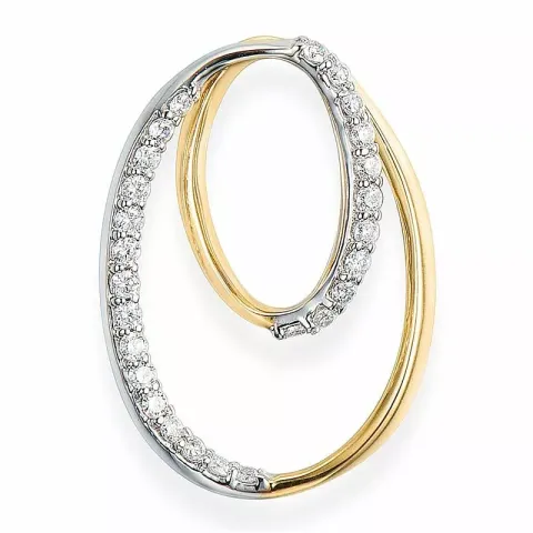 Stort rundt diamantanheng i 14 karat gull og hvitt gull 0,19 ct