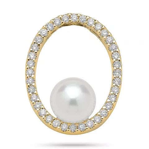 ovalt perle diamantanheng i 14 karat gull 0,32 ct