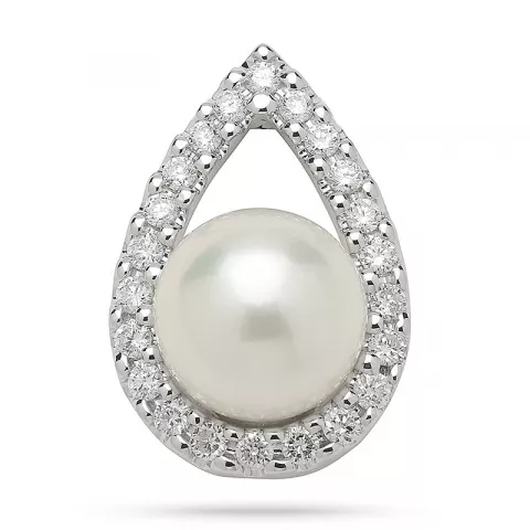 Dråpeformet perle diamantanheng i 14 karat hvitt gull 0,25 ct